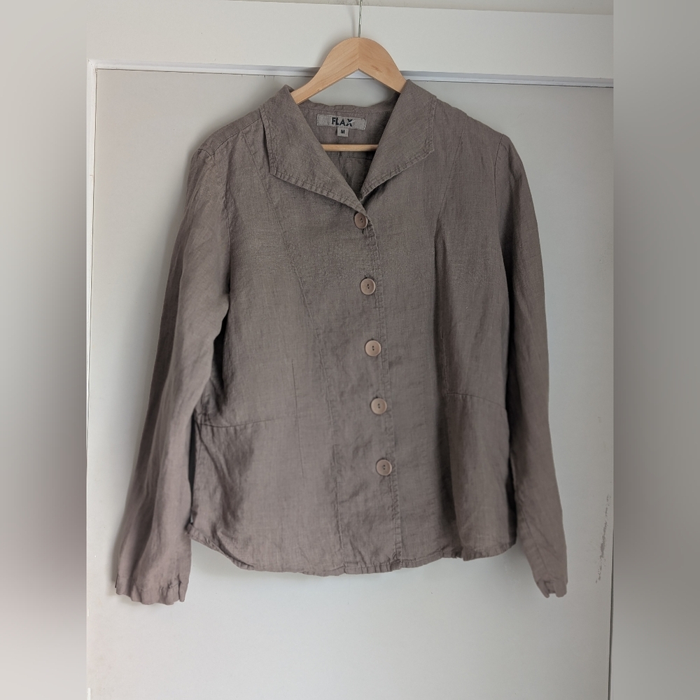 Women's Flax 100% Linen Button Down Jacket Sz M